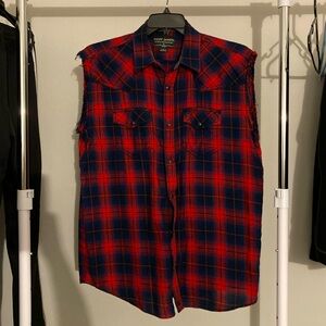 NWOT Cody James Western Wear Red Plaid Sleeveless shirt